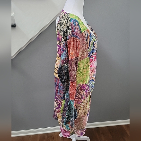 Kantha Cardigan Coat Boho Patchwork India 100% Silk Artsy M/L New - Picture 4 of 7